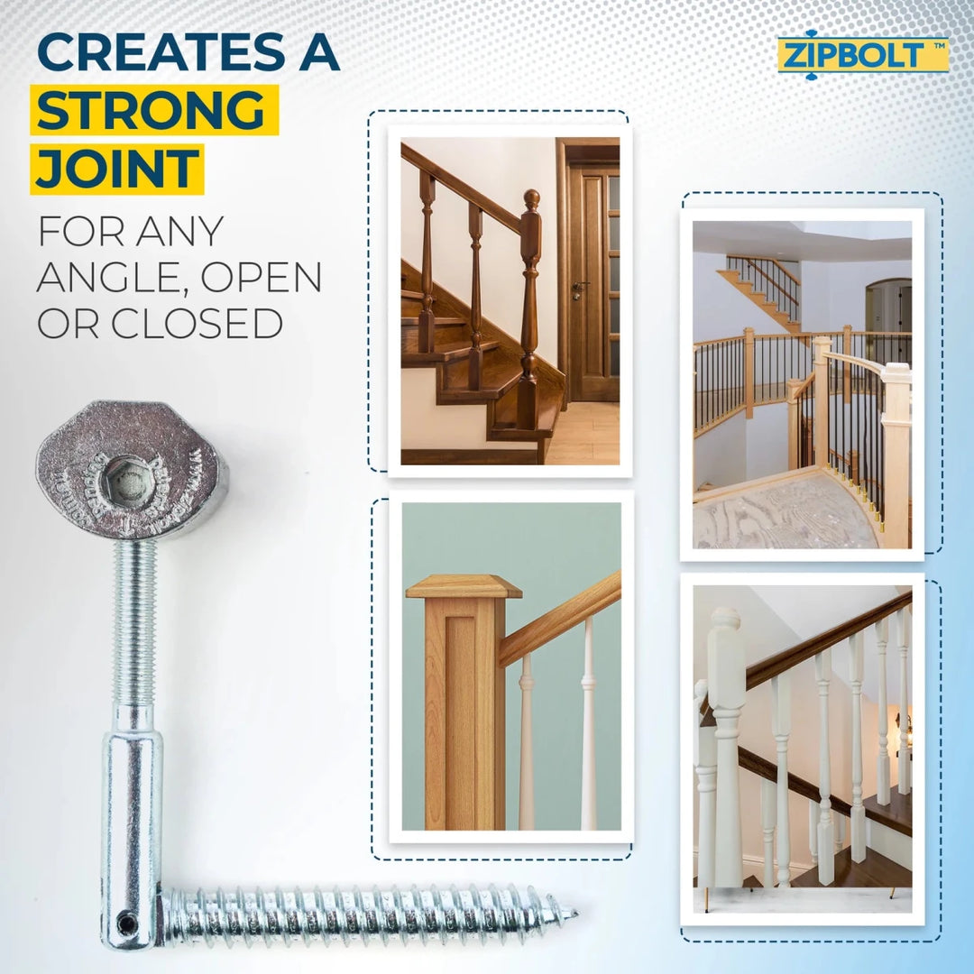 Angled Handrail to Newel Post Connector — 11.560 Angled Railbolt for Lower Staircase Connection - All Things Stairs