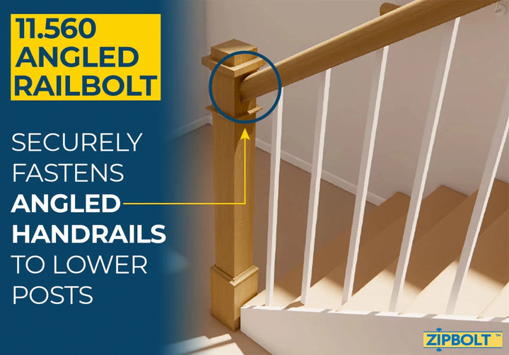 Angled Handrail to Newel Post Connector — 11.560 Angled Railbolt for Lower Staircase Connection - All Things Stairs