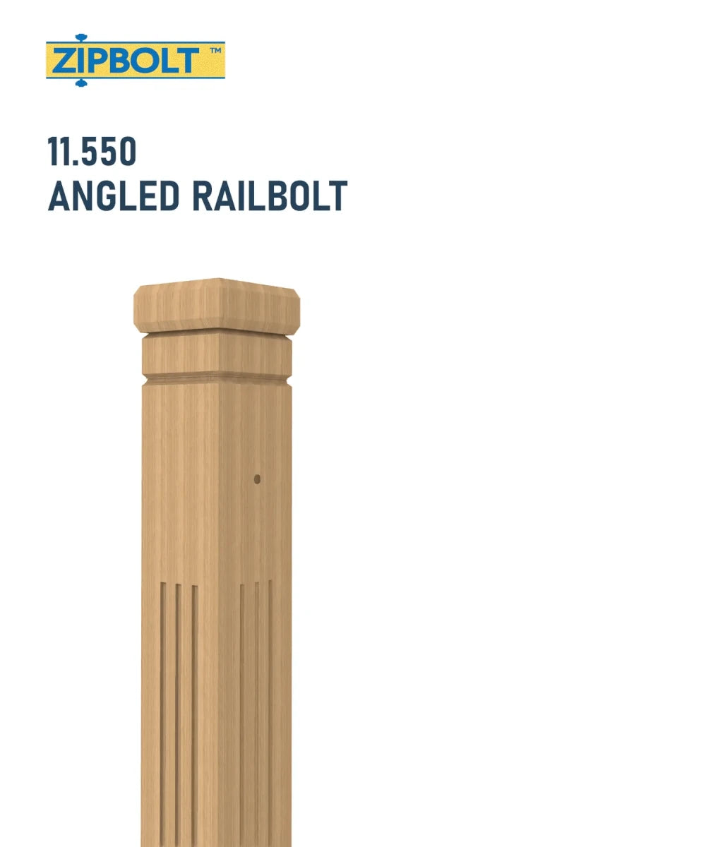 Angled Handrail to Newel Post Connector — 11.560 Angled Railbolt for Lower Staircase Connection - All Things Stairs