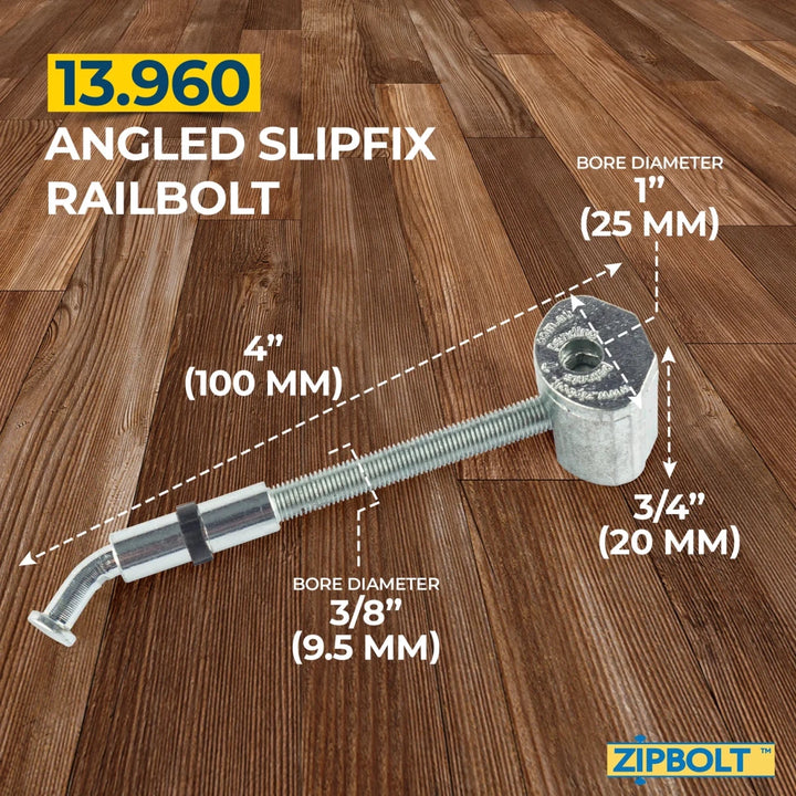 Angled Staircase Handrail to Newel Post Installation Kit — 11.560 Angled Railbolt + 13.960 Angled Slipfix Railbolt - All Things Stairs