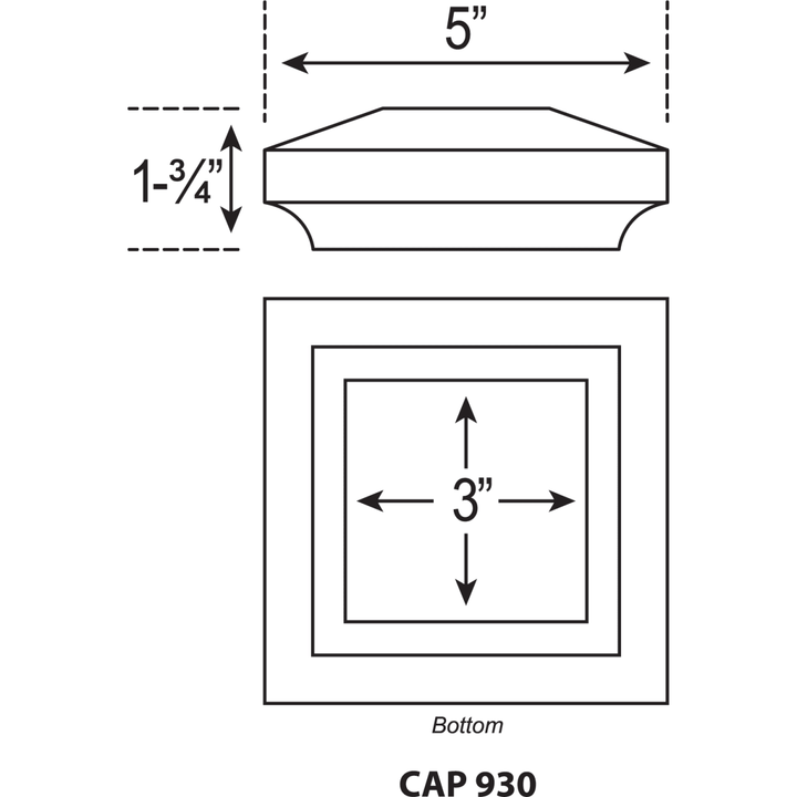 930 | Flat Peak Newel Cap | Fits 3" Post - All Things Stairs